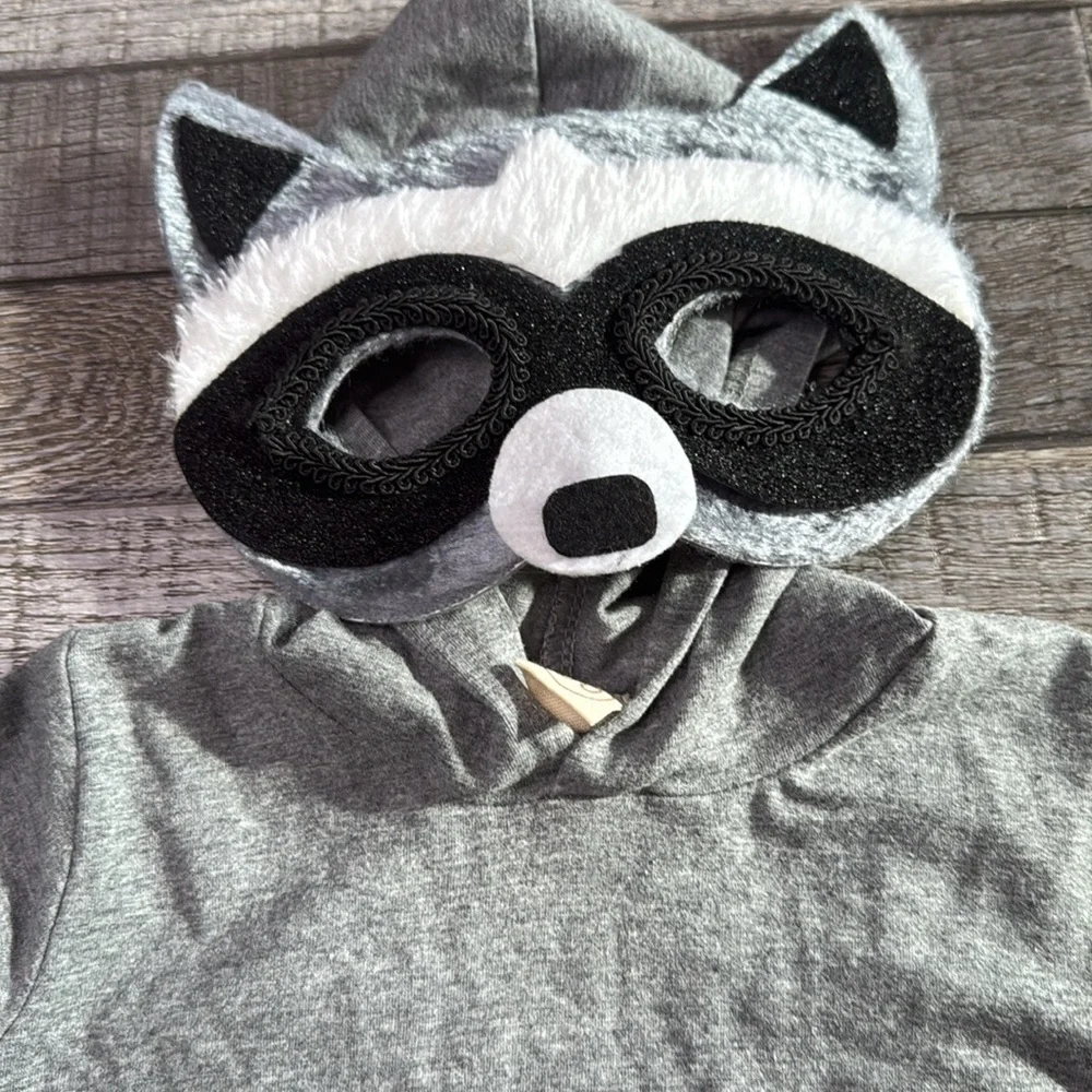 Kids Grey Raccoon Hooded One-Piece Bodysuit